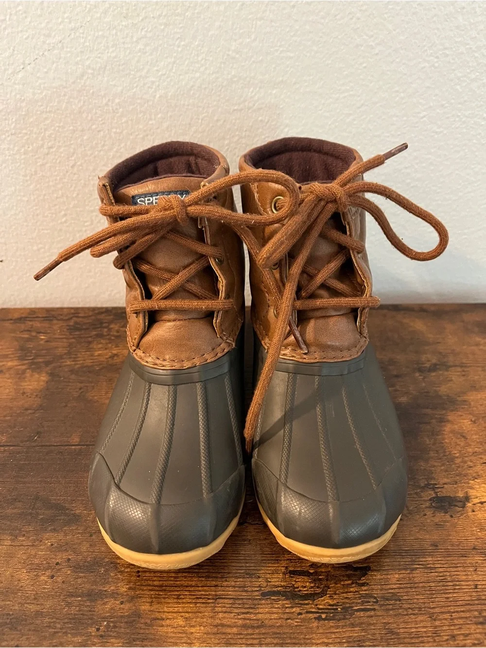 Sperry Kids Brown and Black Lace-Up Rain Boots